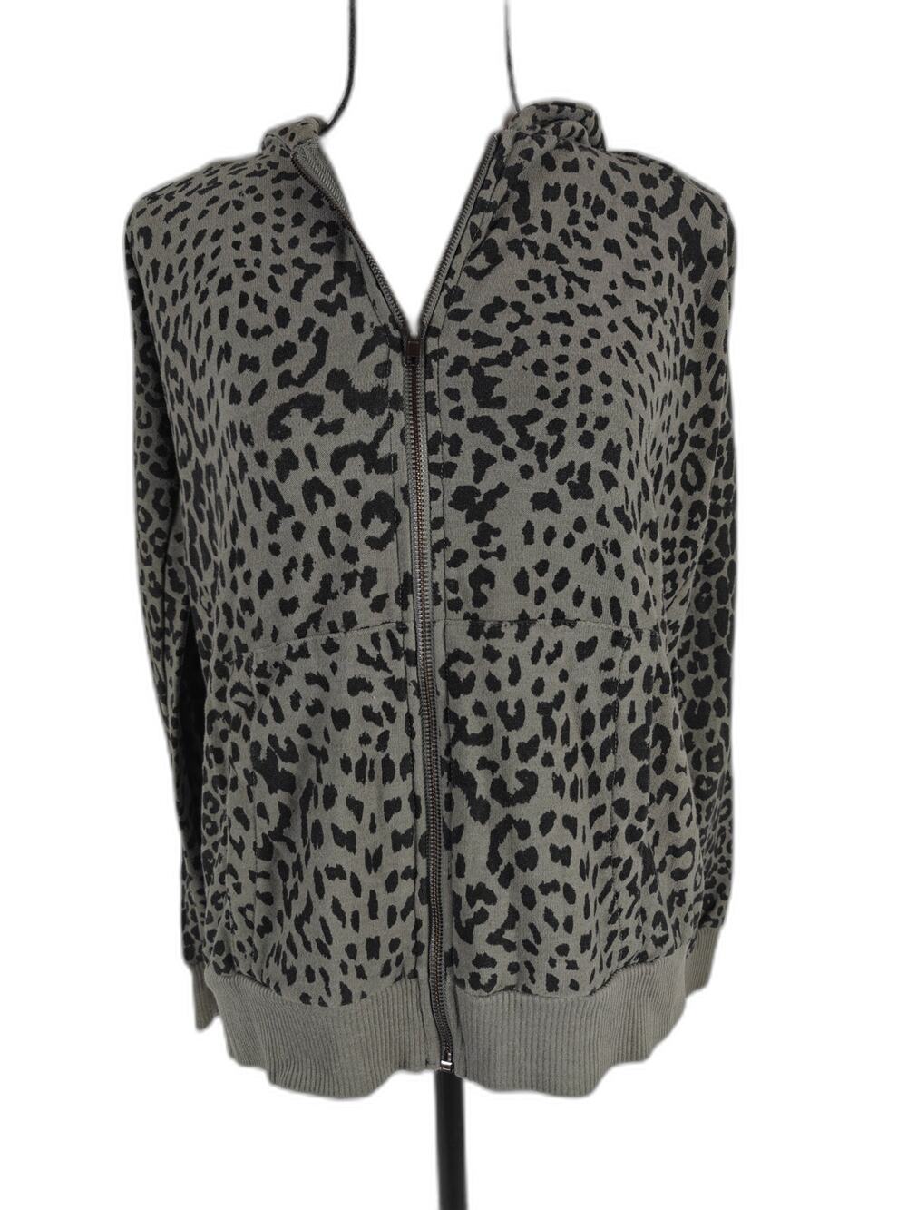 Women Chaser Zip Hoodie Gray Leopard Print Medium
